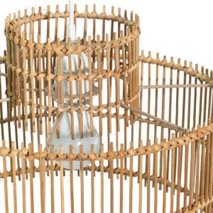 Two-tiered natural rattan pendant lampshade with vertical rod weave for wholesale