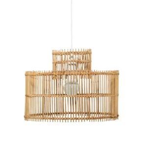 Two-tiered natural rattan pendant lampshade with vertical rod weave for wholesale