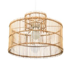 Two-tiered natural rattan pendant lampshade with vertical rod weave for wholesale