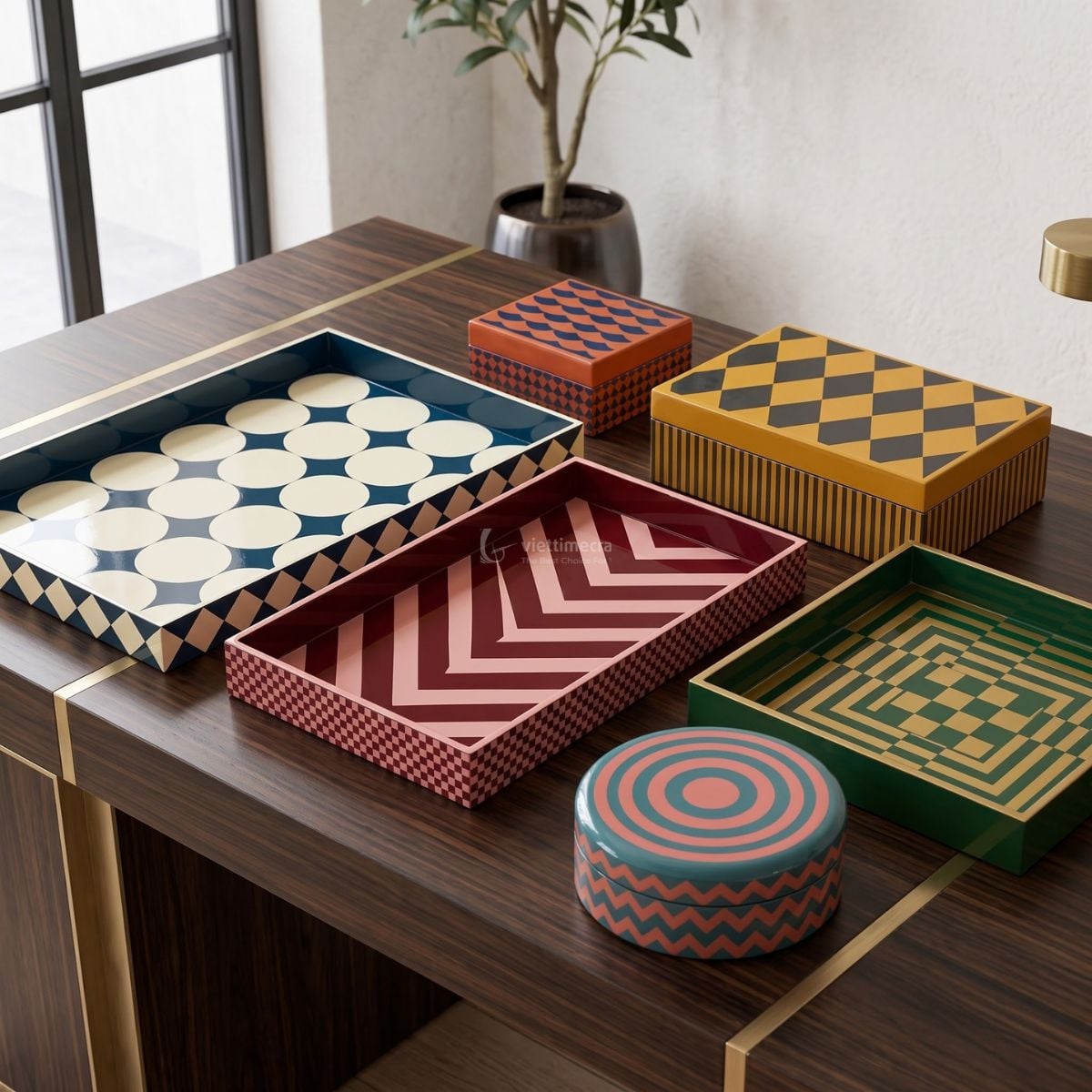 Geometric MDF Lacquer Tray And Decorative Box Set, Modern HORECA And Retail Solutions - SM0090 - Image 2
