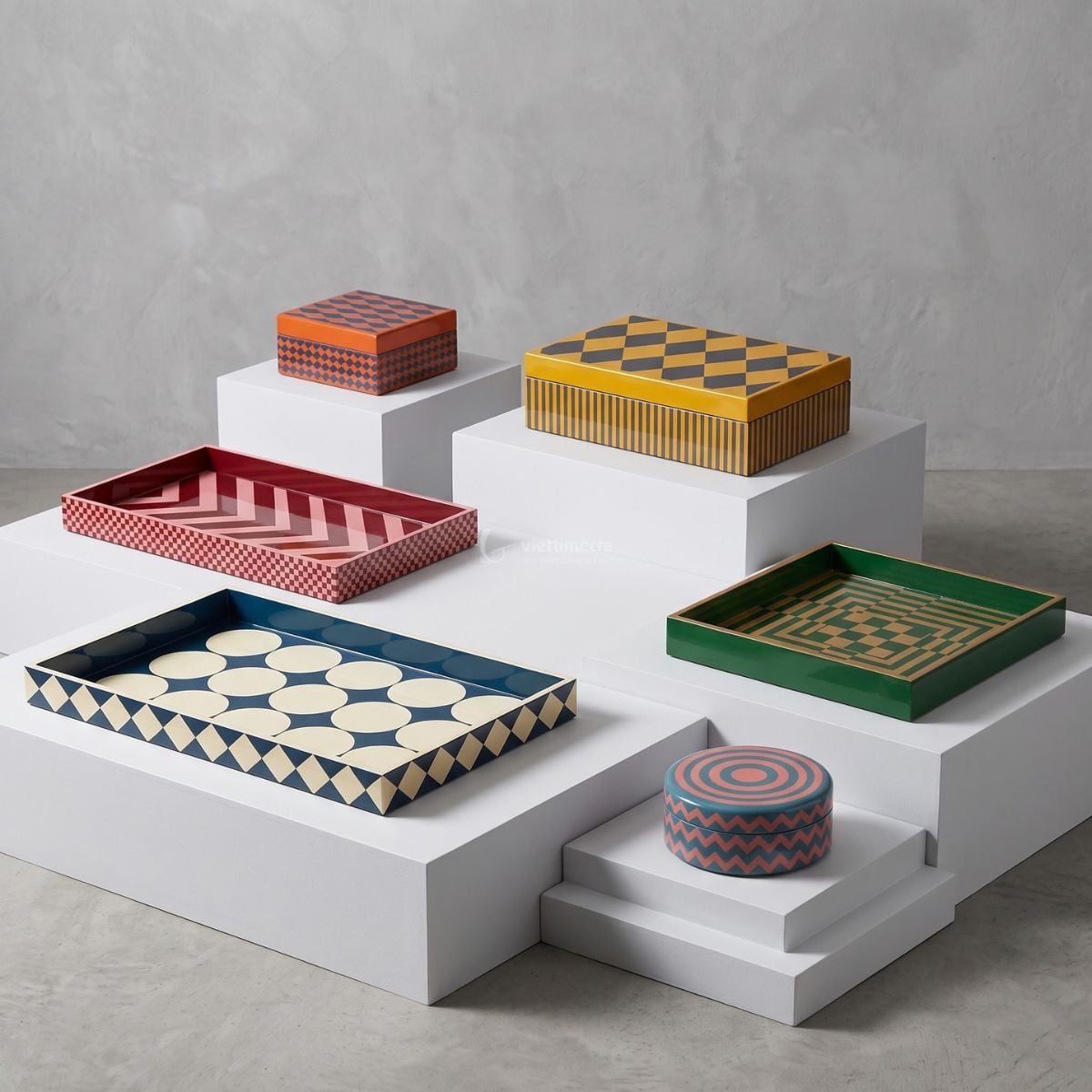 Geometric MDF Lacquer Tray And Decorative Box Set, Modern HORECA And Retail Solutions - SM0090 - Image 4