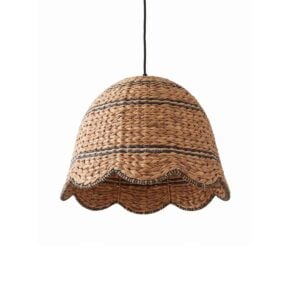 Scalloped water hyacinth lampshade with natural woven texture and black stripes for wholesale