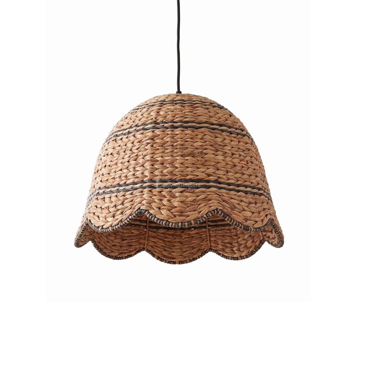 Scalloped water hyacinth lampshade with natural woven texture and black stripes for wholesale