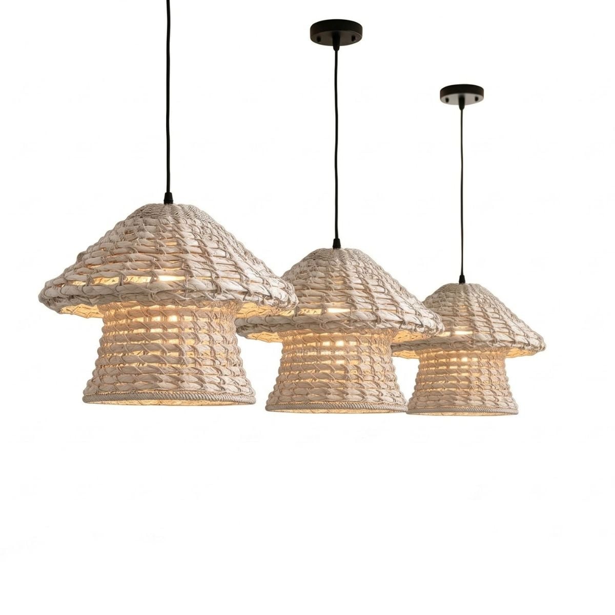 Handcrafted mushroom water hyacinth mix seagrass lampshade with reinforced iron frame for wholesale B2B