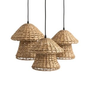 Factory-direct stackable mushroom water hyacinth lampshades manufactured in Vietnam for global B2B importers